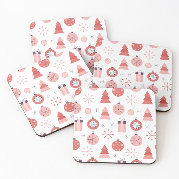 Item preview, Playful Pink Christmas Pattern – Trees, Ornaments and Gifts designed and sold by SoftStyleStudio ⭐⭐⭐.