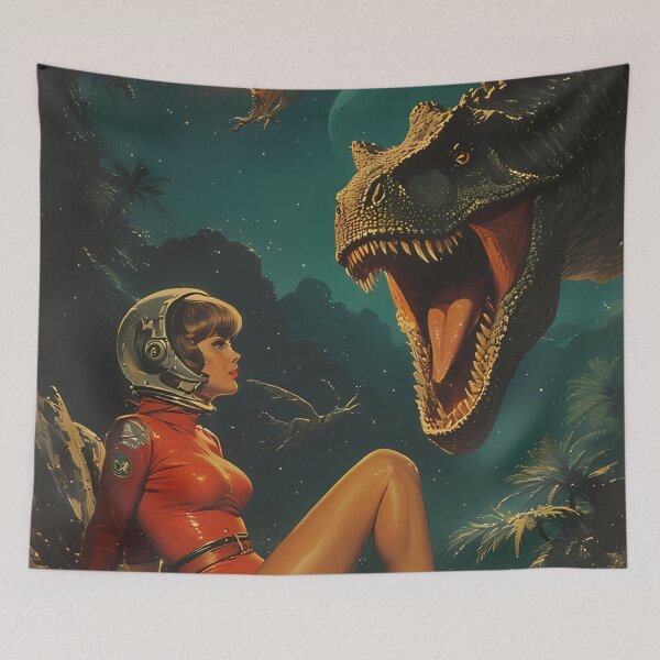 Artikelvorschau, Astronauten Frau begegnet den Weltraum Dinosaurier entworfen und verkauft von she-devil-shirt.