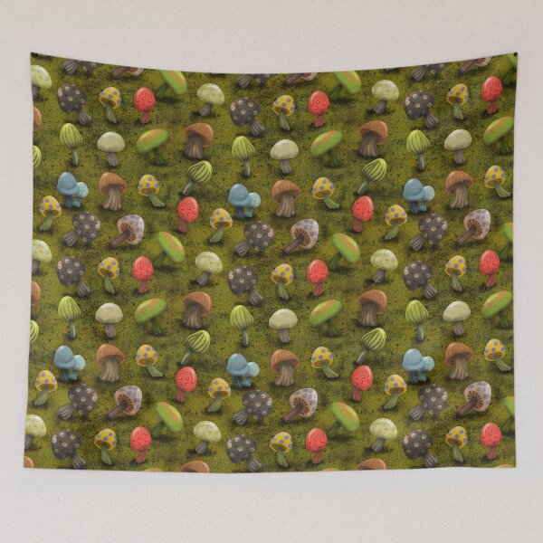 Item preview, Mushrooms on the Forest Floor Green Background designed and sold by CheriesArt.
