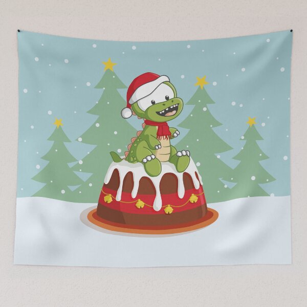 Item preview, Christmas Dinosaur on a Cake – Festive Holiday Design designed and sold by Sore Creations.