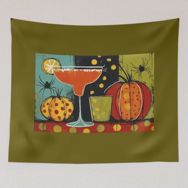 Item preview, Celebrate Halloween with a Vibrant Cocktail Pumpkins and Playful Autumn Spiders designed and sold by OlfactoART Studio.
