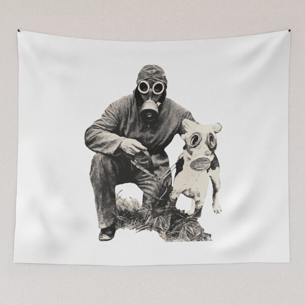Item preview, Man and Dog in Gas Masks designed and sold by Unkie Monkie Studios.