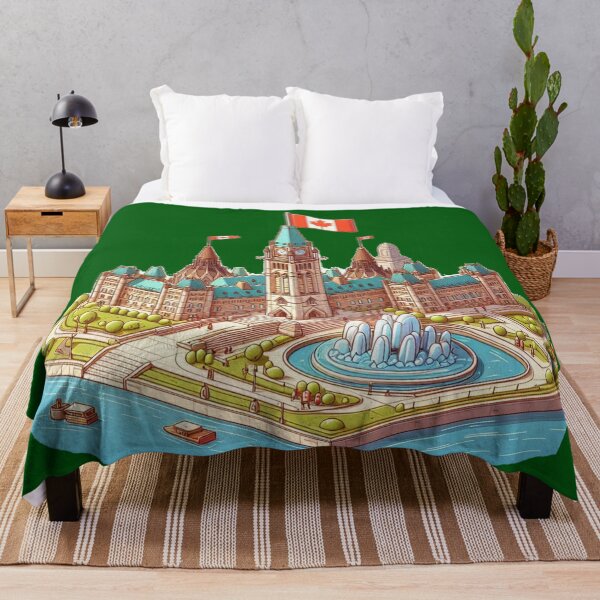Item preview, 3D Sketch of Canada Parliament Hill with Flag, Fountain, and River Views , designed and sold by PaintMeWorld.