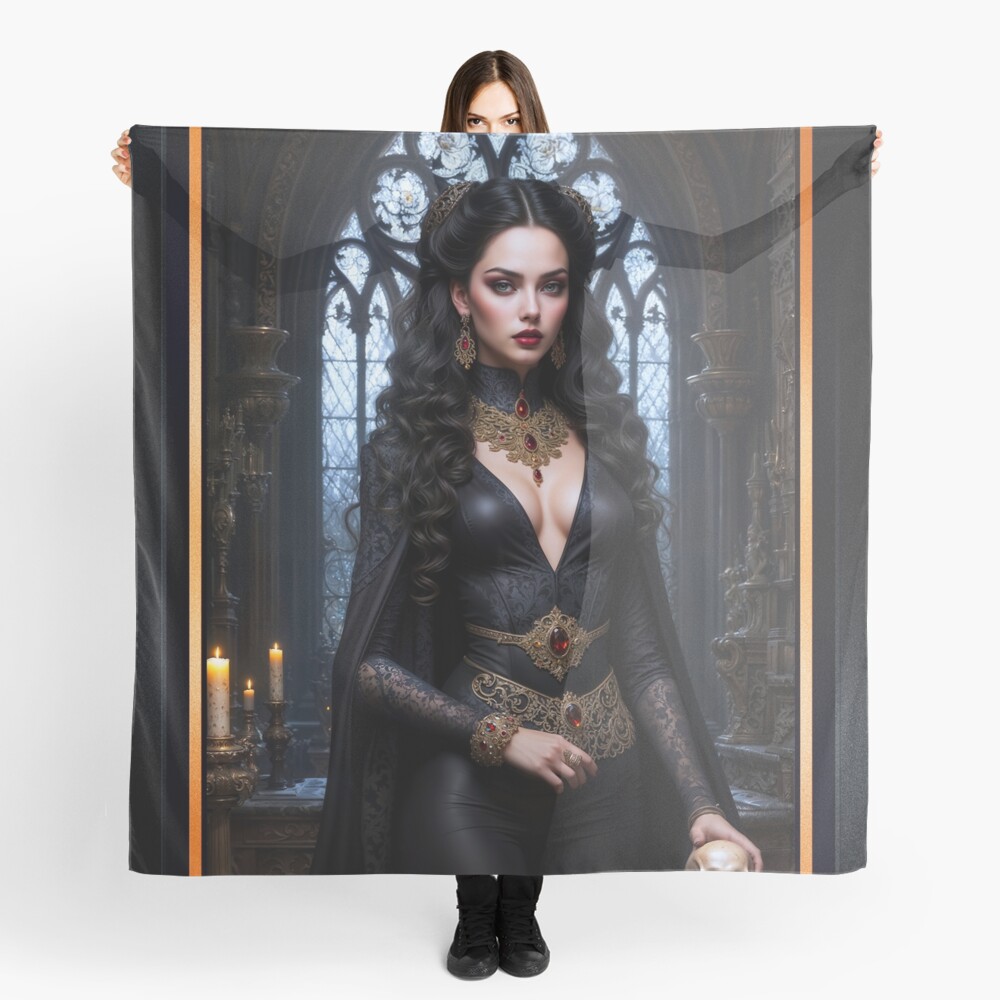 The Gothic Majesty Of The Crowned Sovereign Nyxandra Striking AI Concept Art by Xzendor7 Decorative Art Print Ladies Scarf
