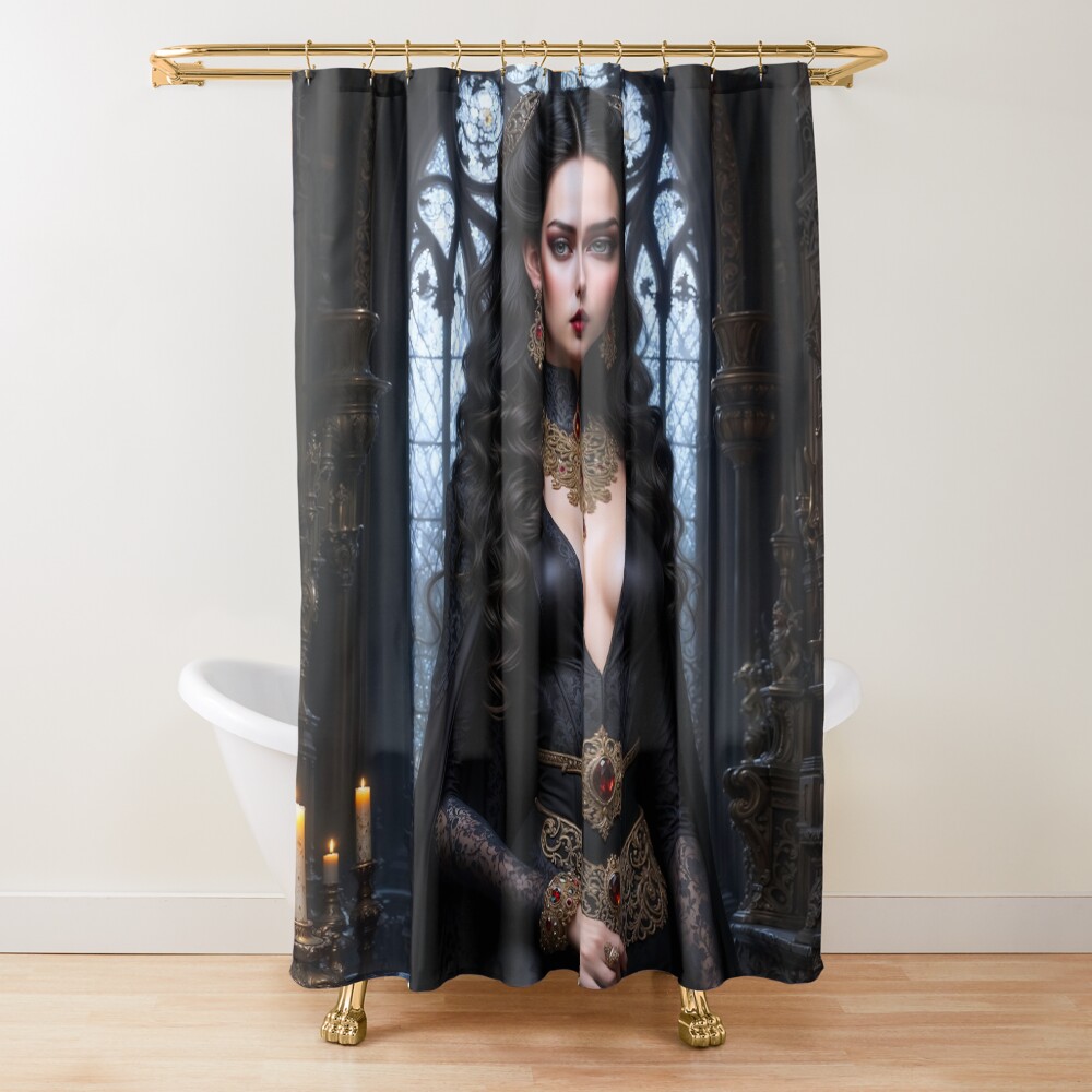 The Gothic Majesty Of The Crowned Sovereign Nyxandra Striking AI Concept Art by Xzendor7 Decorative Art Print Shower Curtain
