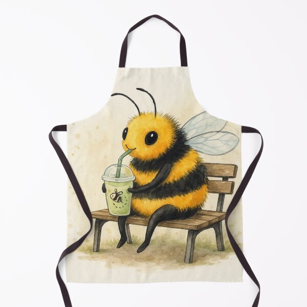 Item preview, Cute Bumble taking a matcha break on the bench designed and sold by thehaywirehoney.