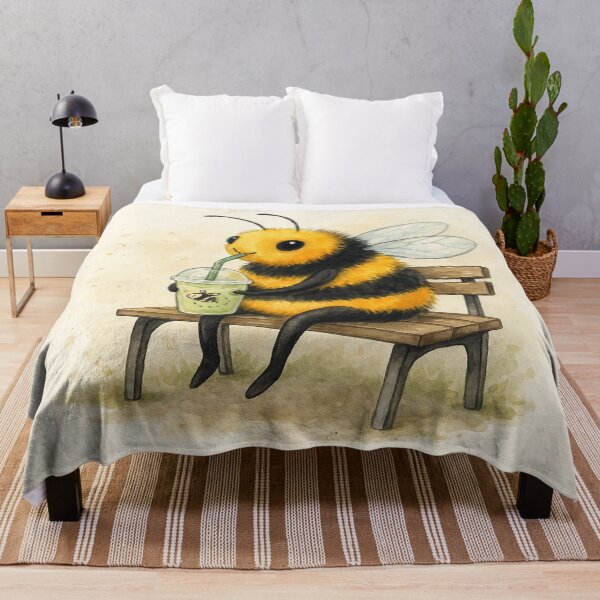 Item preview, Cute Bumble taking a matcha break on the bench designed and sold by thehaywirehoney.