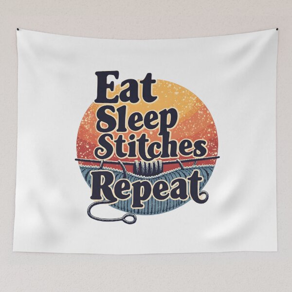 Item preview, Crafting Life Viral Saying Eat Sleep Stitches Repeat designed and sold by MimsTees.