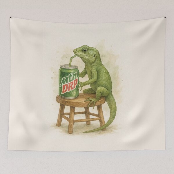 Item preview, Lizard enjoying a refreshing Mountain Drop soda on a hot day designed and sold by thehaywirehoney.