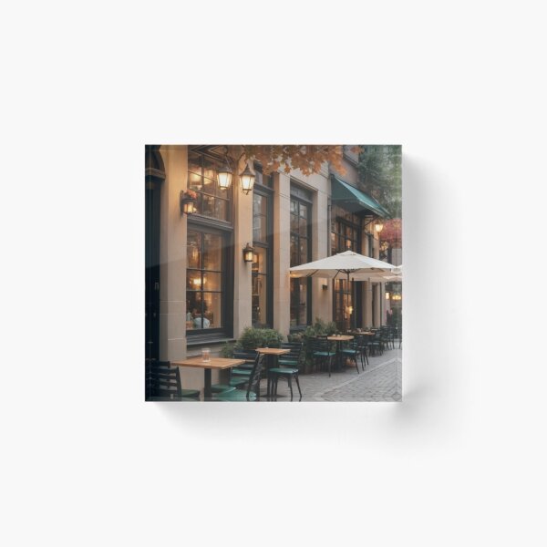 Item preview, Autumn Café Charm on Cobblestone Street with Lantern Glow designed and sold by Vida e Arte.
