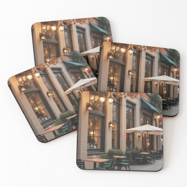 Item preview, Autumn Café Charm on Cobblestone Street with Lantern Glow designed and sold by Vida e Arte.