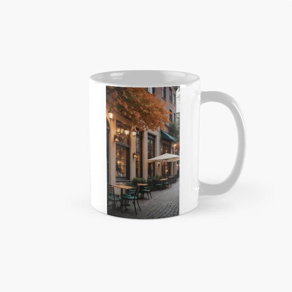Item preview, Autumn Café Charm on Cobblestone Street with Lantern Glow designed and sold by Vida e Arte.