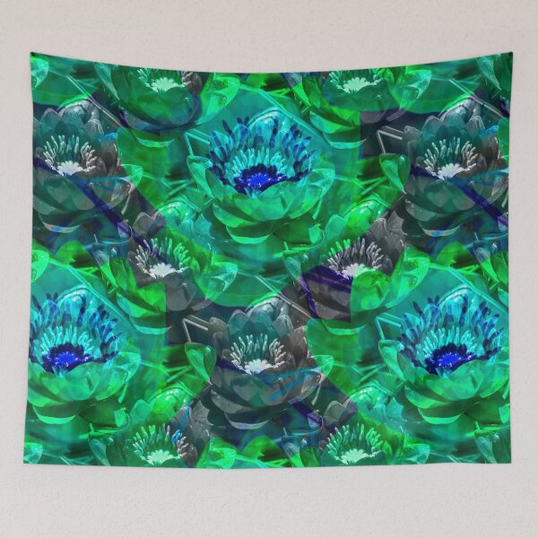 Item preview, Blue and green water lilies designed and sold by ivanoel.