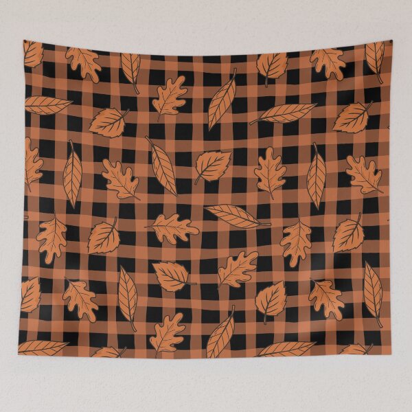 Item preview, Autumn Leaves Pattern Orange Checkered T-shirt Design designed and sold by FestivityFinds.