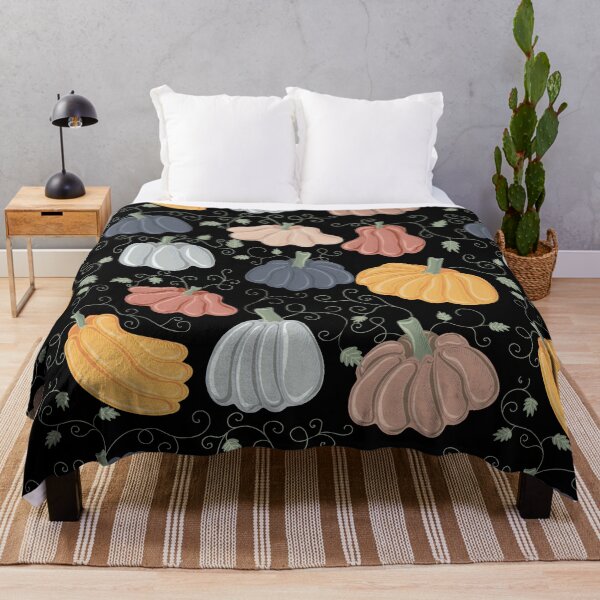 Item preview, Pastel Pumpkin and Fall Leaves Pattern Throw Blanket Design designed and sold by FestivityFinds.