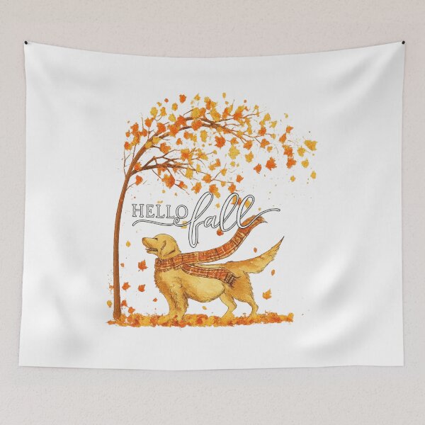Item preview, Hello Fall Golden Retriever Under Autumn Tree designed and sold by MellieProh.