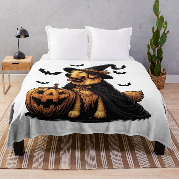 Item preview, Golden Retriever Witch with Pumpkin Lantern designed and sold by MellieProh.
