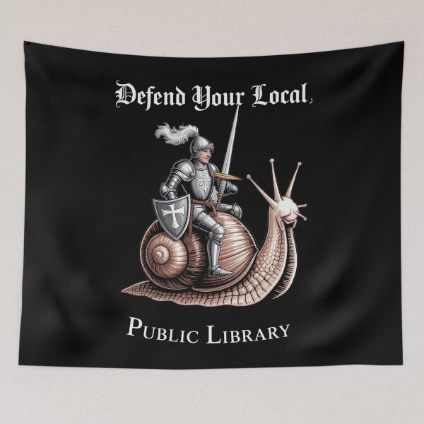 Item preview, Defend Your Local Public Library Funny Knight Snail designed and sold by blueyeeti.