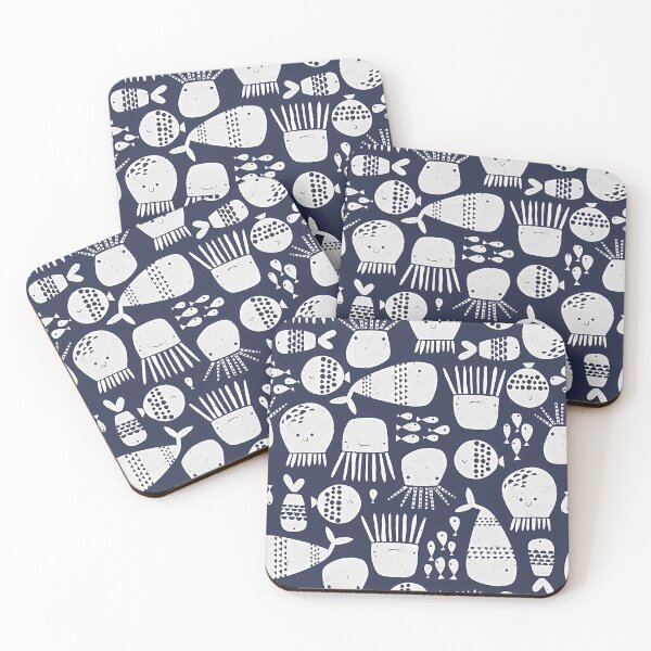 Item preview, Cute Cartoon Sea Creatures Pattern on Dark Blue designed and sold by darkskinbender.