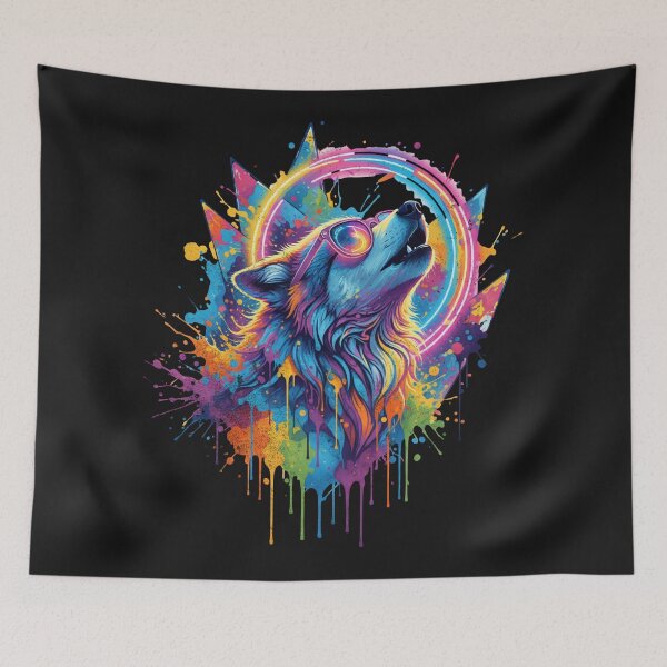 Item preview, Psychedelic Wolf – Neon Cosmic Howl designed and sold by AwesomeBeyondLimits.