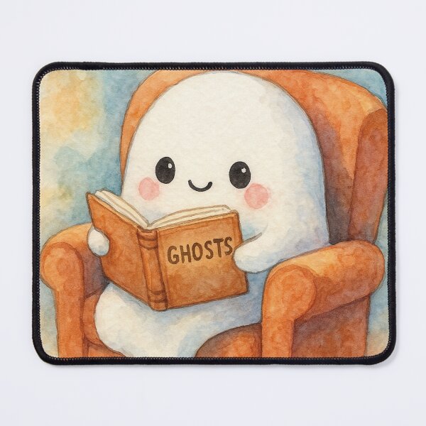 Item preview, kawaii ghost reading a book designed and sold by Mauswohn.
