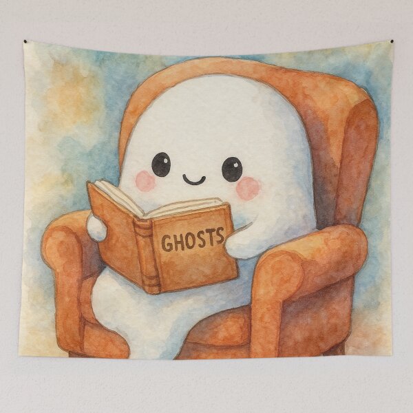 Item preview, kawaii ghost reading a book designed and sold by Mauswohn.