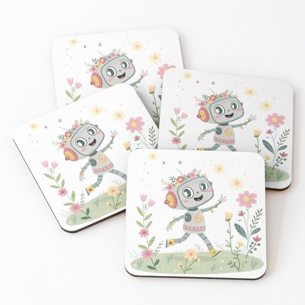 Item preview, Happy Little Robot in a Flowery Field designed and sold by Zatch-Bell.