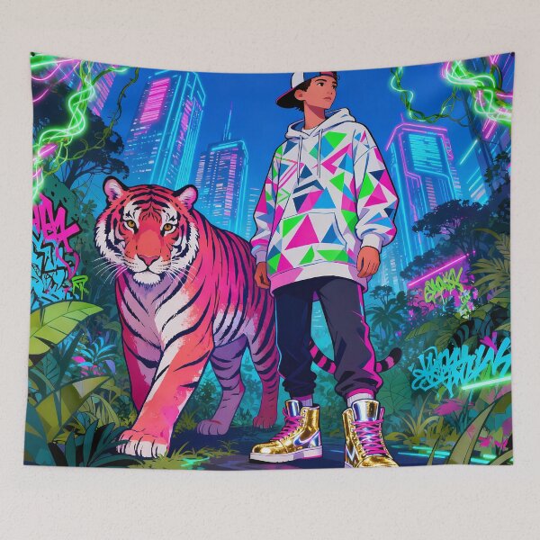Item preview, Street Style Boy and Tiger in Neon Circuit designed and sold by REDCLASH2002.