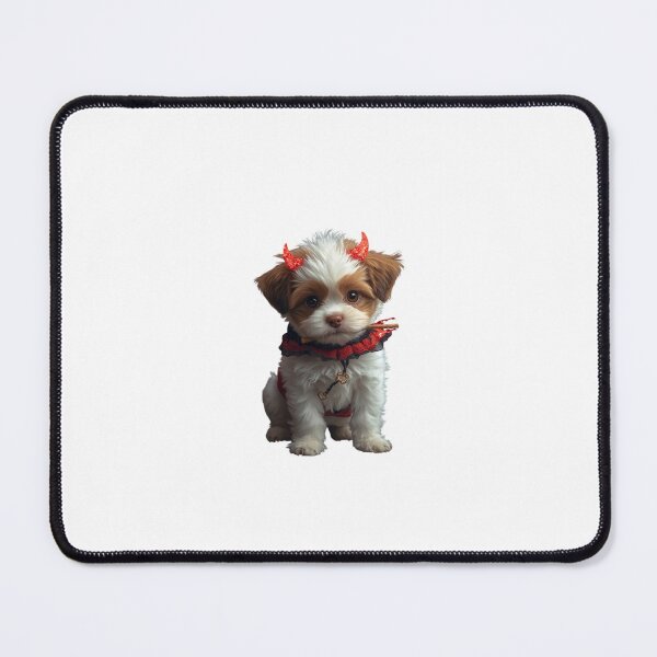 Item preview, Realistic Halloween Puppy in Devil Costume with Glowing Red Horns and Tail – Cute Spooky Vibes designed and sold by PixelVibe782.
