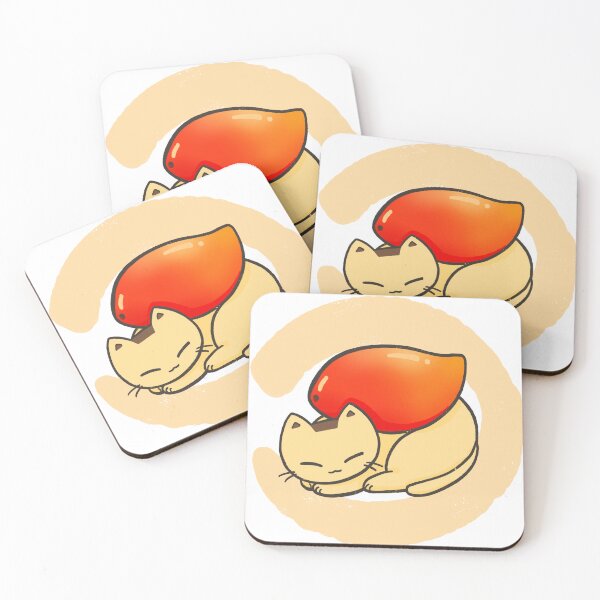 Item preview, Pudding the Cat with Mango – Cute Kawaii Tropical Illustration designed and sold by Sleepy-Town.