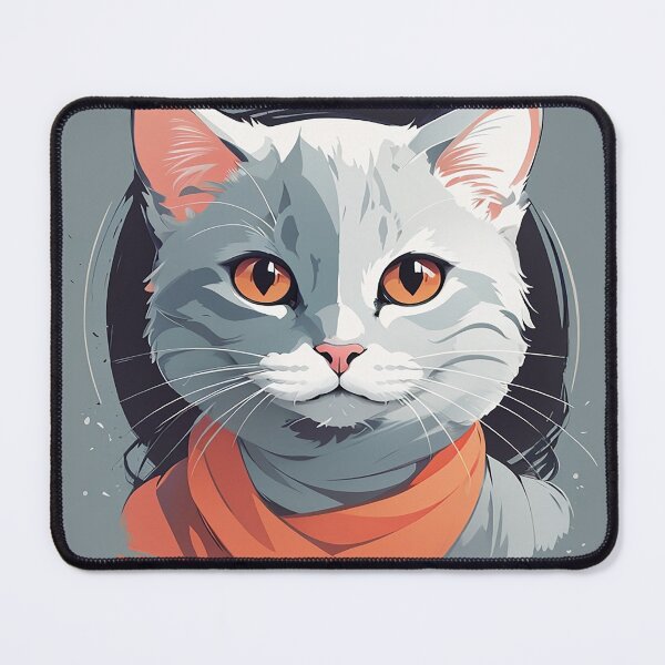 Item preview, Elegant Gray Cat Portrait with Orange Scarf designed and sold by Rufusaso.