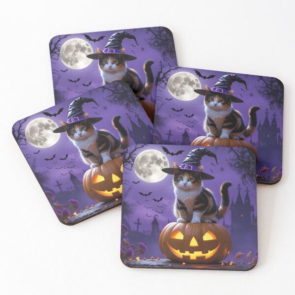 Item preview, Calico Witch Cat on a Pumpkin Under the Halloween Moon designed and sold by LEO'S CREATURE　れおずくりーちゃー.