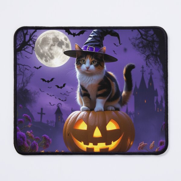 Item preview, Calico Witch Cat on a Pumpkin Under the Halloween Moon designed and sold by LEO'S CREATURE　れおずくりーちゃー.