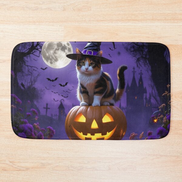 Item preview, Calico Witch Cat on a Pumpkin Under the Halloween Moon designed and sold by LEO'S CREATURE　れおずくりーちゃー.