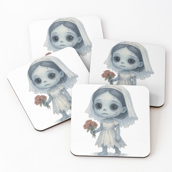 Item preview, Sad zombie bride holding wilted roses illustration designed and sold by ImagineCorner.