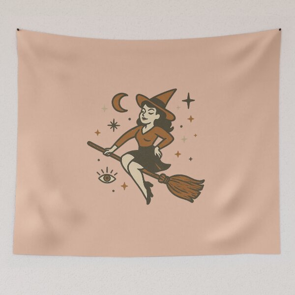 Item preview, Retro Witch on Broom – Vintage Mystical Style designed and sold by Bratak.