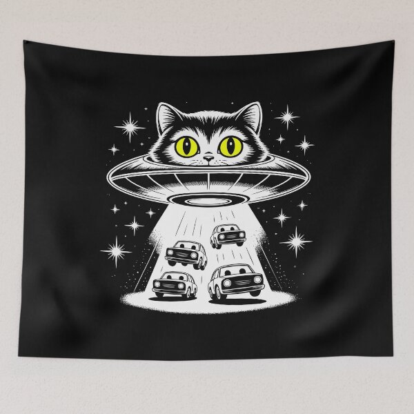 Item preview, Funny Alien Cat UFO Spaceship Cosmic Abduction Space Kitty Invasion designed and sold by w1ckerman.
