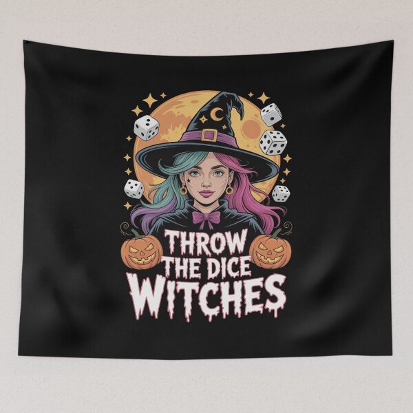 Item preview, THROW THE DICE WITCHES - Halloween Magic, Witch on Broomstick, Spooky Dice Game Art designed and sold by Marpin91.