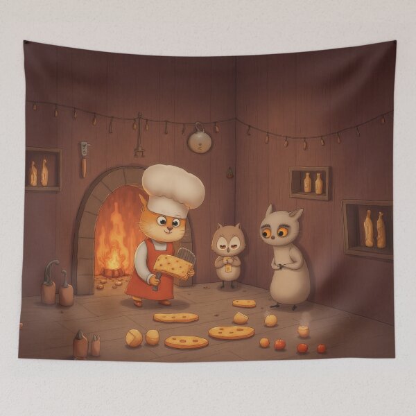Item preview, Whimsical Cat Chef Baking Bread – Cozy Illustration designed and sold by Whimsical Hug.