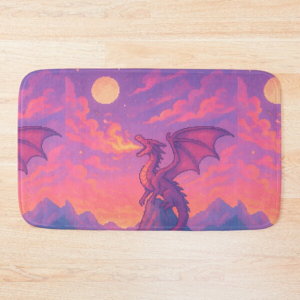Item preview, Pixel Art Dragon at Sunset – Fantasy Castle & Fire-Breathing Dragon designed and sold by Imaginationbeyond.