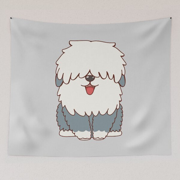Artikelvorschau, Netter Hund Old English Sheepdog Welpe lächelnd entworfen und verkauft von thecooltable.