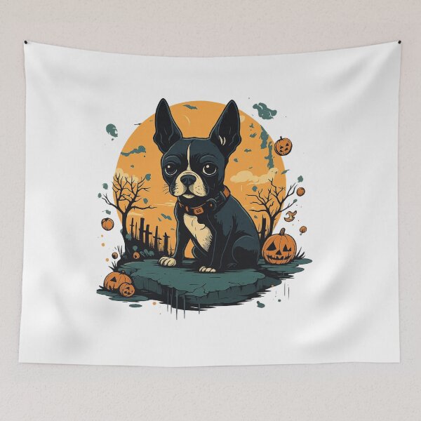Item preview, Spooky Halloween Boston Terrier with Pumpkins designed and sold by PreciousBecV.