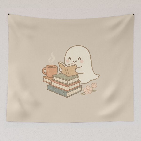 Item preview, Cozy Ghost Reader – Tea & Books designed and sold by Bratak.