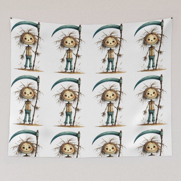 Item preview, Creepy-style children's scarecrow with a scythe designed and sold by StormArte.