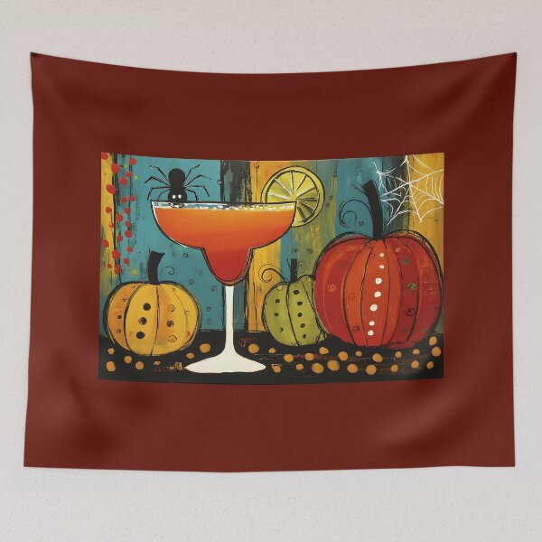 Item preview, Raise a Toast to Halloween with a Vibrant Margarita Pumpkins and Playful Spider designed and sold by OlfactoART Studio.