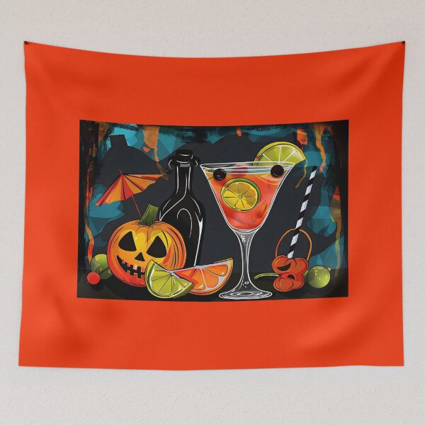 Item preview, Mixing Magic with Jack-o-Lantern Halloween Celebration- A Cocktail Garnished with Citrus Slices, Olives and Cherries designed and sold by OlfactoART Studio.