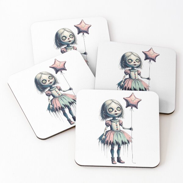 Item preview, Creepy doll with pink dress and star balloon designed and sold by StormArte.