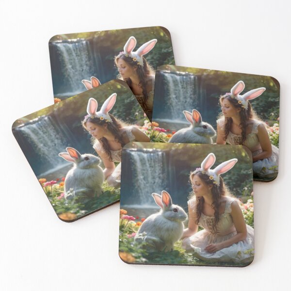 Item preview, Lady and Rabbit in Enchanted Garden Scene designed and sold by BlareBlare.