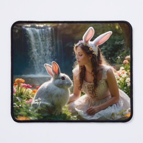 Item preview, Lady and Rabbit in Enchanted Garden Scene designed and sold by BlareBlare.