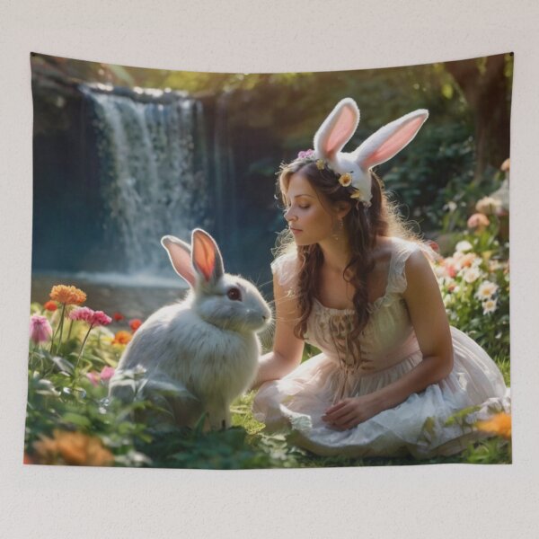 Item preview, Lady and Rabbit in Enchanted Garden Scene designed and sold by BlareBlare.